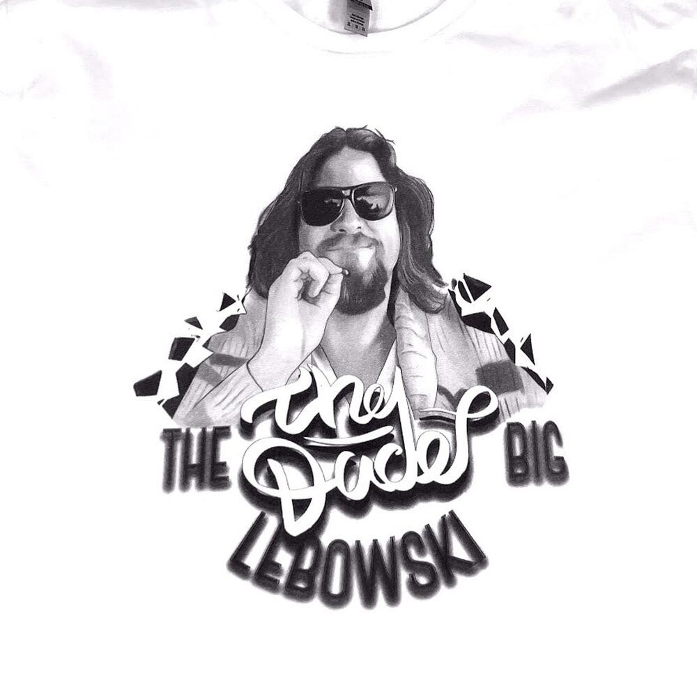 The Big Lebowski "The Dude" Jeff Bridges Film Tee Graphic T-Shirt XL White